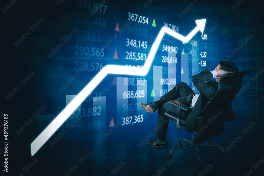 Male manager look at grow currency exchange rate Male manager look at grow currency exchange rate
