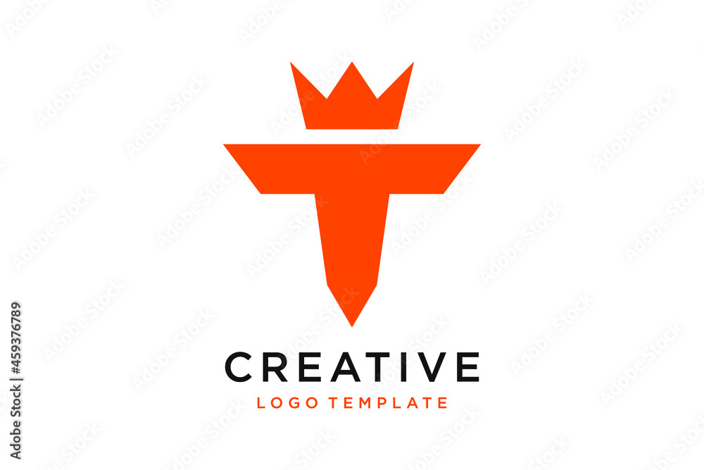 Obraz premium Sport Logo Letter T Bold Orange Color With Crown Vector Illustration