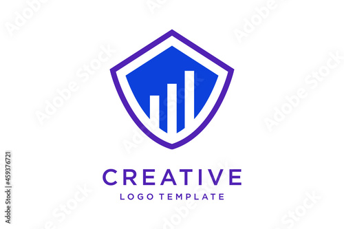 business insurance logo design with growth bar and shield