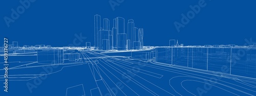 Vector 3d urban landscape. Buildings and roads