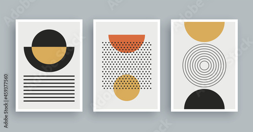 Abstract wall art painting with boho colors background. Minimalist geometric elements and hand drawn line. Mid century scandinavian nordic style.