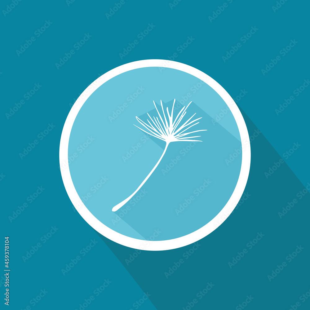 Dandelion pappus of seed head, white vector silhouette with long shadow
