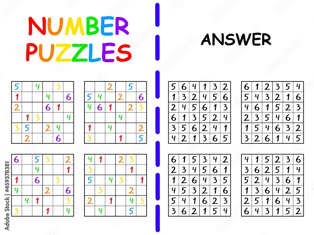 simple-6-by-6-sudoku-set-with-an-answer-for-kids-vector-illustration
