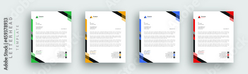 Multipurpose corporate businesses template with a4 size. stationery item modern letterhead. green, blue, red, and yellow with four color variations.
