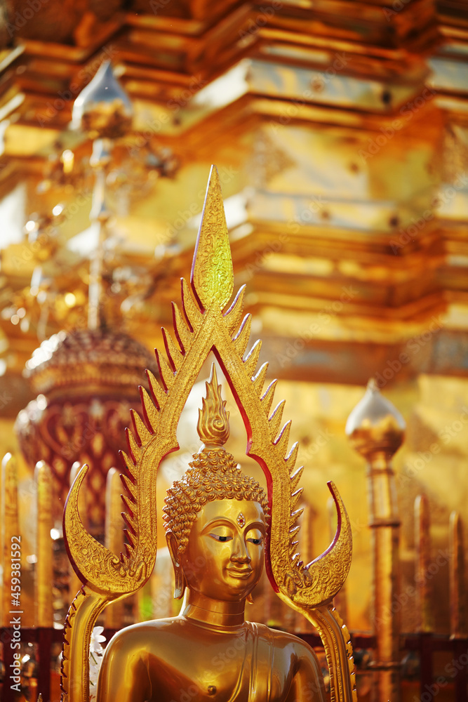 Stone statue of Buddha, outside the temple. Chiang Mai, Thailand