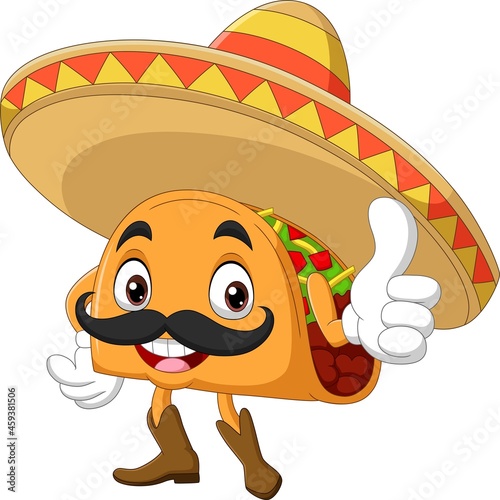 Cartoon taco mascot giving thumb up