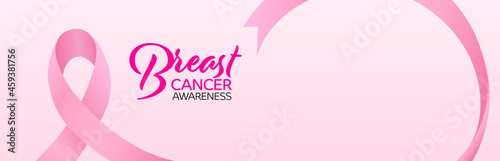 Breast cancer awareness campaign banner background with pink ribbon.