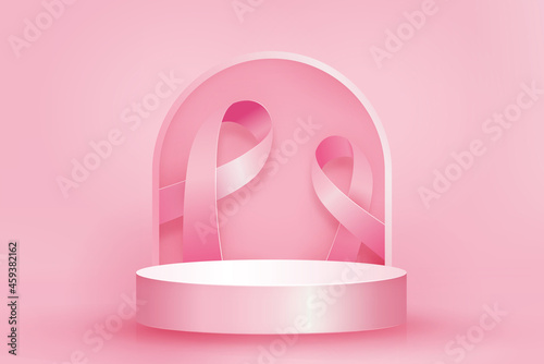 Podium mockup for product display in soft pink background