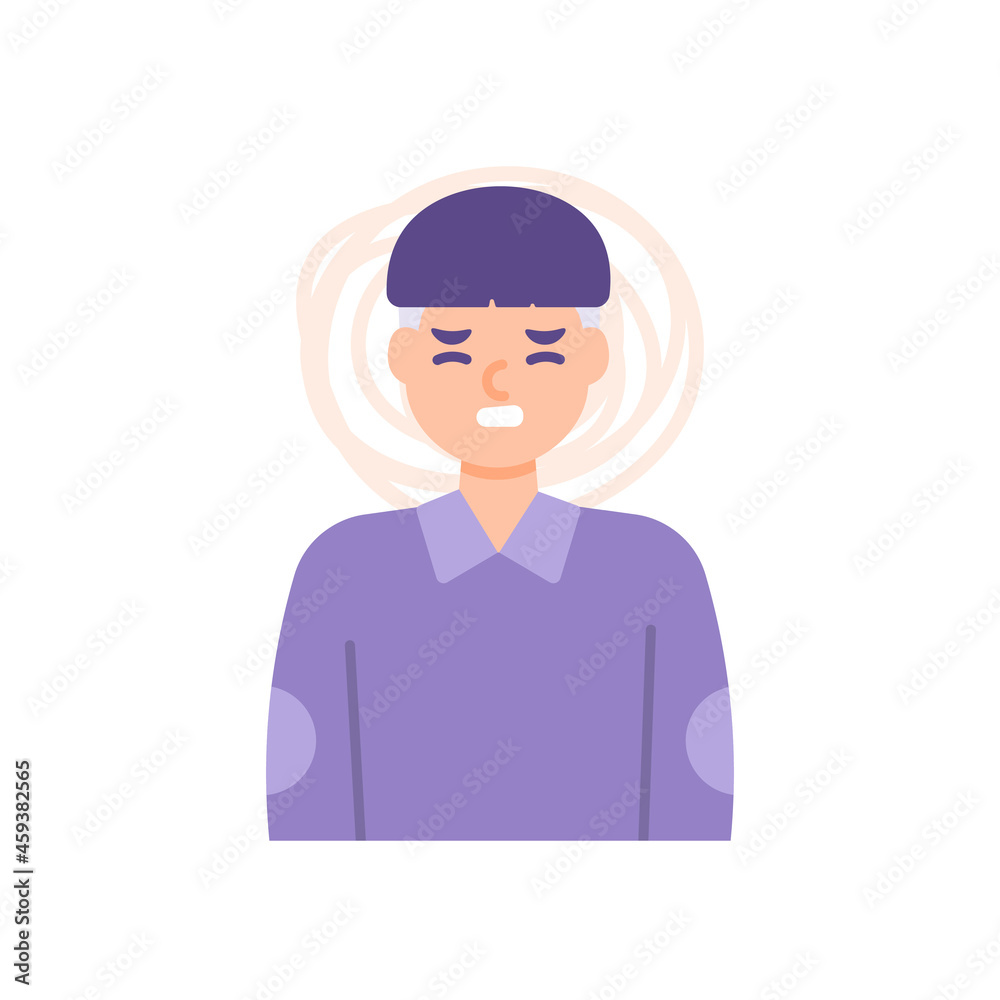 illustration of the expression of a man who feels a headache. confused, stressed, full of problems, complicated. flat cartoon style. vector design illustration of the expression of a man who feels a headache. confused, stressed, full of problems, complicated. flat cartoon style. vector design