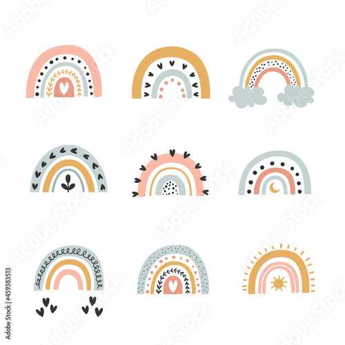 cute vector illustration of boho rainbows set