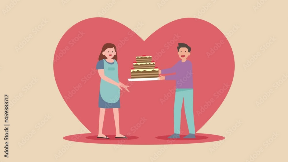 Happy wife giving surprise cake to her husband Happy wife giving surprise cake to her husband