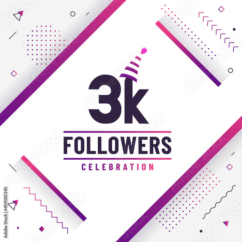 Thank you 3K followers, 3000 followers celebration modern colorful design.