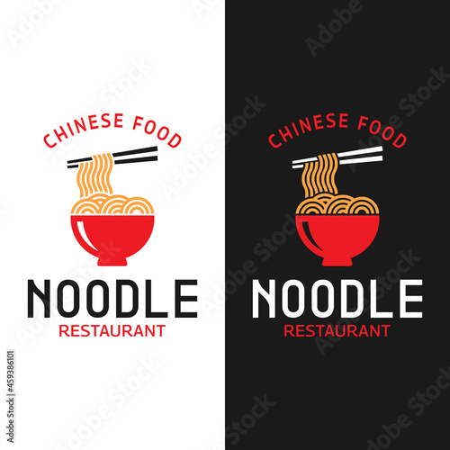 Noodle Mie Ramen in a Bowl and Chopsticks Logo Design Template. Noodle is a Healthy Breakfast Dish Originating From China. Suitable for Chinese Japanese Restaurant Cafe Resto, or Noodle Brand Business