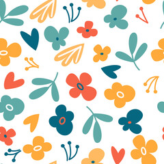 Stickers Bloemenmotief patronen Frisse bloemetjes en blaadjes op wit  © Anastasiia Kulakova