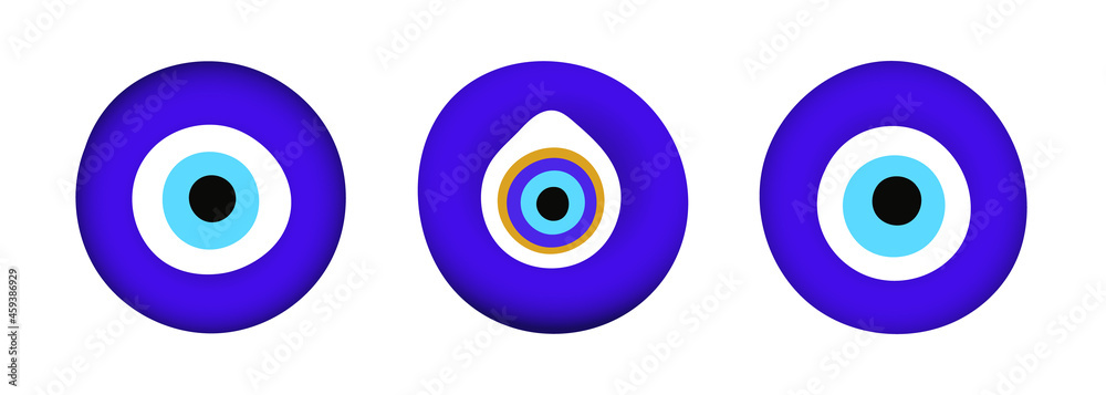 Blue oriental evil eye symbol amulet flat style design vector illustration isolated on white background. Greek or turkish nazar protection talisman.