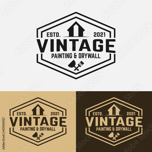 Painting and Drywall in Vintage Retro Hipster Emblem Stamp Logo Design Template.