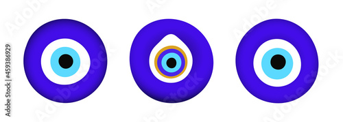 Blue oriental evil eye symbol amulet flat style design vector illustration isolated on white background. Greek or turkish nazar protection talisman.