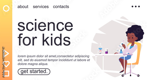 Science and scientific education for kids website, flat vector illustration.
