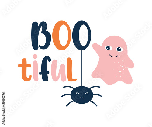 PrintBaby halloween quote vector lettering design, cute ghost, spider photo