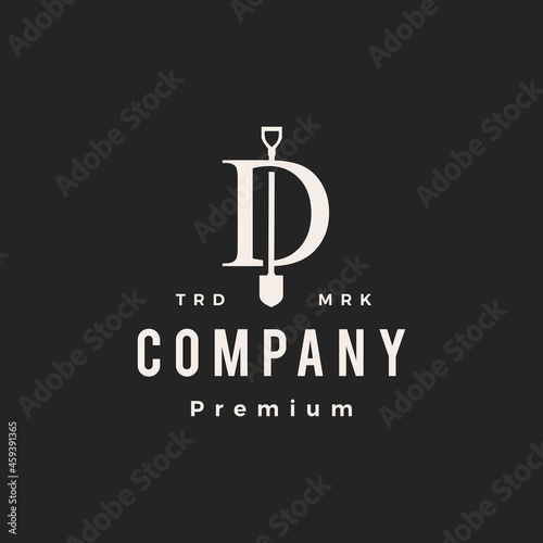 d letter mark shovel spade hipster vintage logo vector icon illustration