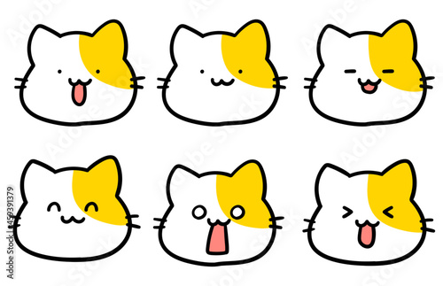 手書きのかわいいネコのキャラクターの顔イラストセット