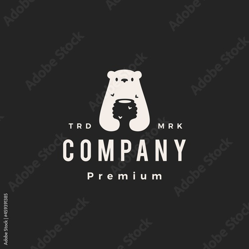 polar bear honey hive bee hipster vintage logo vector icon illustration