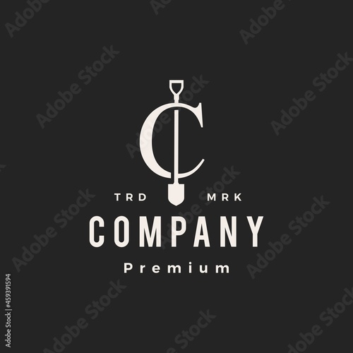 c letter mark shovel spade hipster vintage logo vector icon illustration