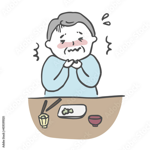 食べ物を喉につまらせて苦しむ高齢男性