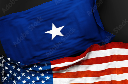 Flag of a United States Navy rear admiral lower half along with a flag of the United States of America as a symbol of unity between them, 3d illustration photo