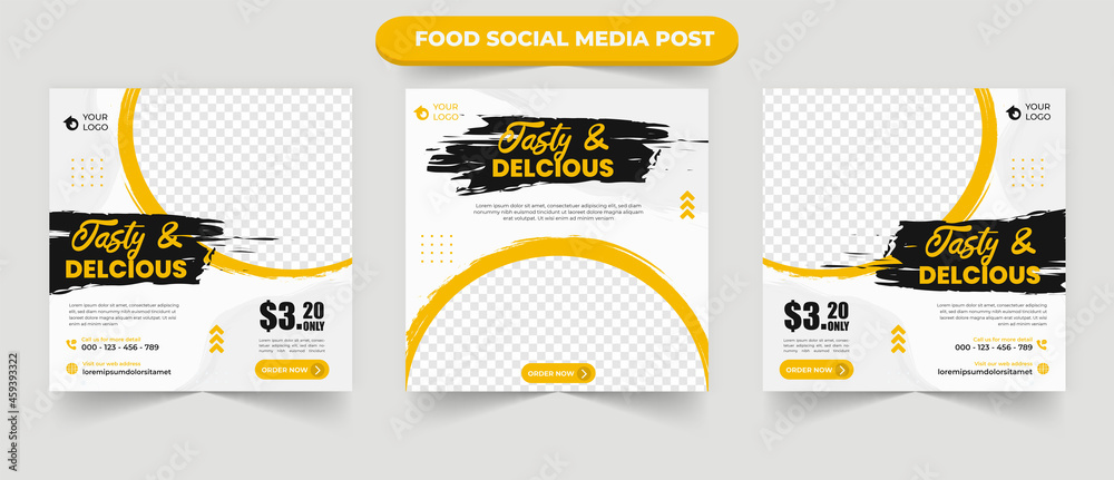 Cullinary tasty delicious food menu restaurant promotion for set of editable social media post banner flyer square vector template - obrazy, fototapety, plakaty 