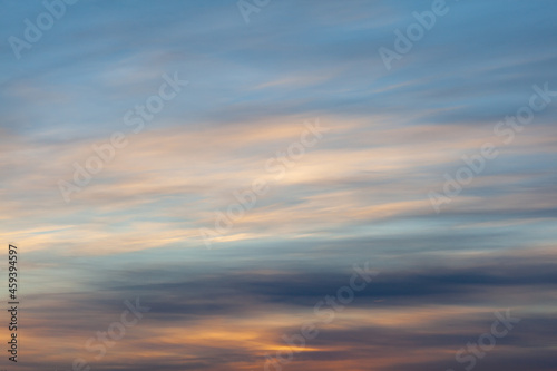 Fototapeta Naklejka Na Ścianę i Meble -  Colorful sunset or sunrise in the sky. The sky and clouds are painted in different delicate colors.
