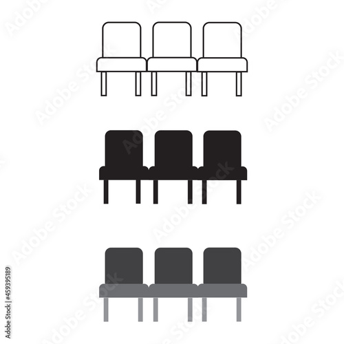 Row seats icon on white background. chair sign. airport seats symbol. flat style.