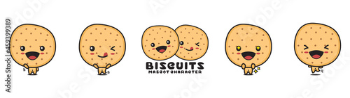 cute biscuits mascot, snack cartoon illustration, with different facial expressions and poses