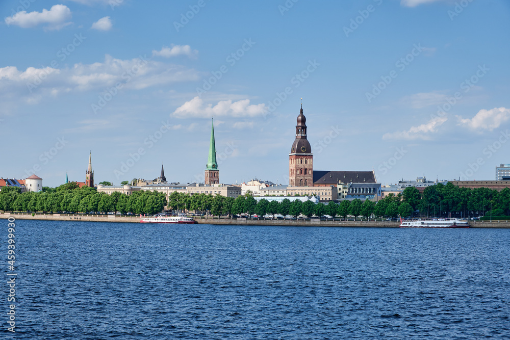 skyline of the baltic Capital of Riga from the embankment