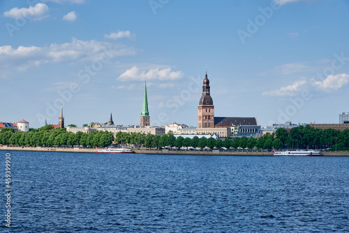 skyline of the baltic Capital of Riga from the embankment