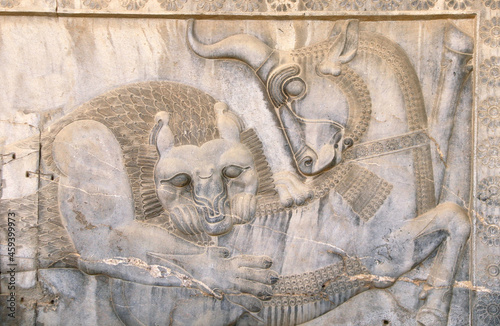 Famous bas-relief on the wall in ancient city Persepolis, Iran