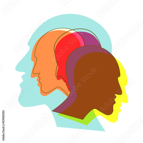 People prophile heads. Schizophrenia concept, symbol of depresion, dementia. Vector ilustration. photo