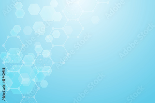 Modern futuristic background of the scientific hexagonal pattern. Virtual abstract background with particle, molecule structure for medical, technology, chemistry, science. Social network vector