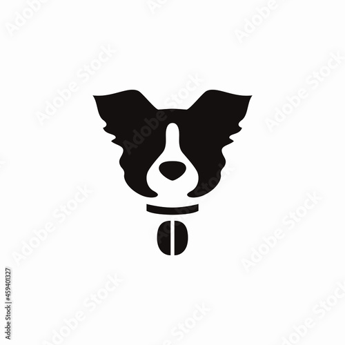 ロゴ、アイコンのための、犬とコーヒー豆のシンプルなシルエットイラスト