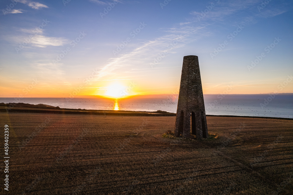 Sunrise over The Daymark from a drone, Kingswear, Devon, England, Europe