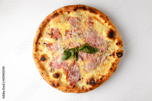 Pizza isolated on white, top view. Italian cuisine concept