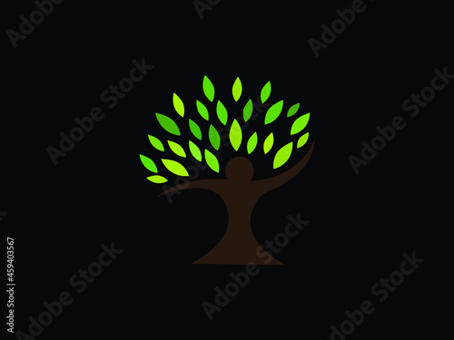 Man Tree Logo abstract design vector template. Social network Education Eco Logotype concept icon.eps photo