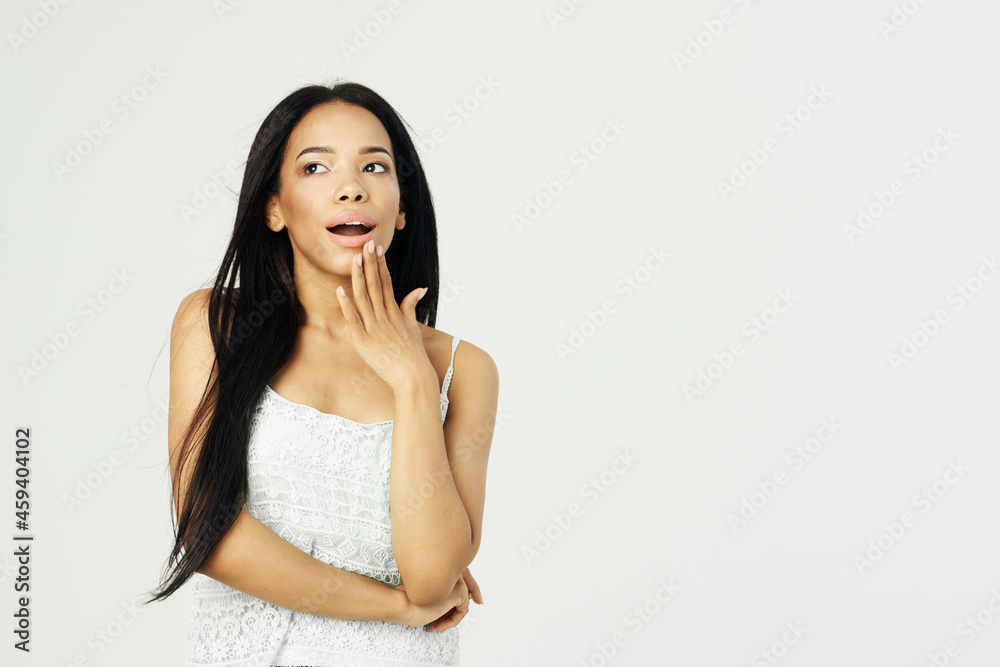 attractive african woman dark hair posing cosmetics attractive african woman dark hair posing cosmetics