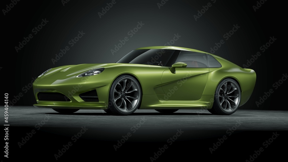 3D rendering of a brand-less generic concept car	
