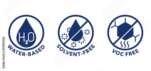 VOC-free, Solvent-free, Water-based icons set