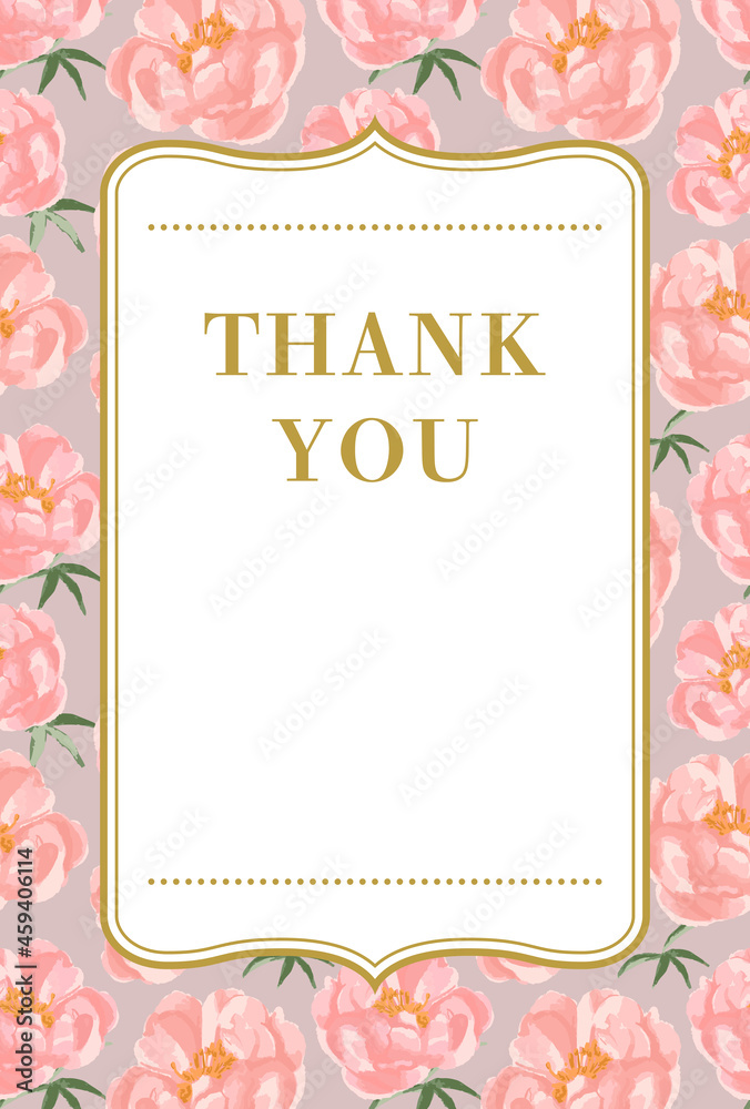 シャクヤク模様 THANK YOUカード テンプレート シャクヤク模様 THANK YOUカード テンプレート