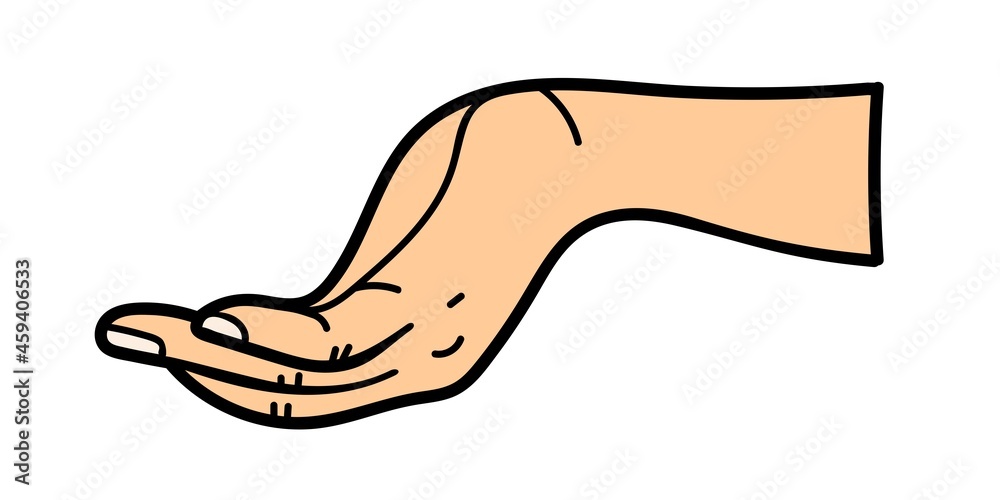 Outstretched hand. For use on textiles, packaging paper, souvenirs, printing, posters, postcards. Outstretched hand. For use on textiles, packaging paper, souvenirs, printing, posters, postcards.