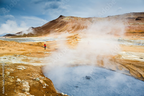 Landscape view of geothermal smoking field, Iceland