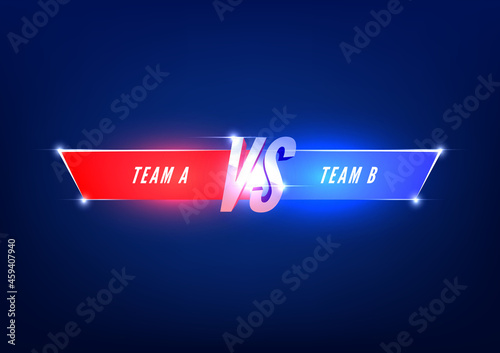 Versus screen template. Vs battle headline, conflict duel between Red and Blue teams.