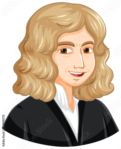 Portrait of Isaac Newton in cartoon style